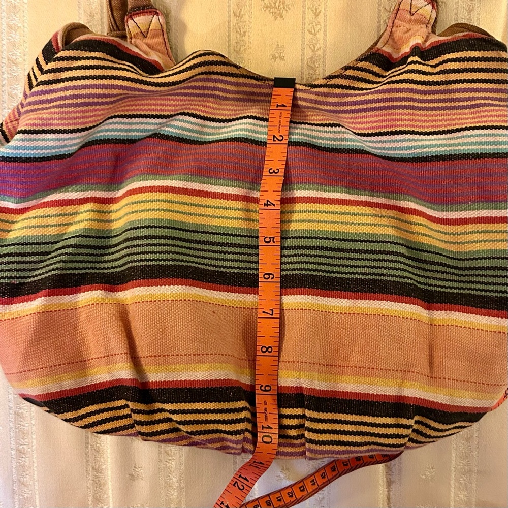 Y2K Catori Multicolor Boho Striped Shoulder Bag Tote Interior Zip Close Pockets - Picture 14 of 17